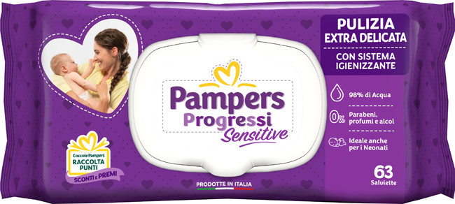 PAMPERS PROGRESSI SALVIETTE SENSITIVE ALOE RICARICA 63 PEZZI - Newepa Srl