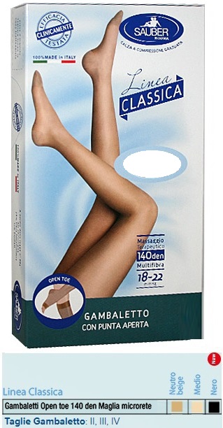 SAUBER GAMBALETTO OPEN TOE MAGLIA MICRORETE 140 DEN COLORE NEUTRO BEIGE TAGLIA 2 LINEA CLASSICA - Newepa Srl