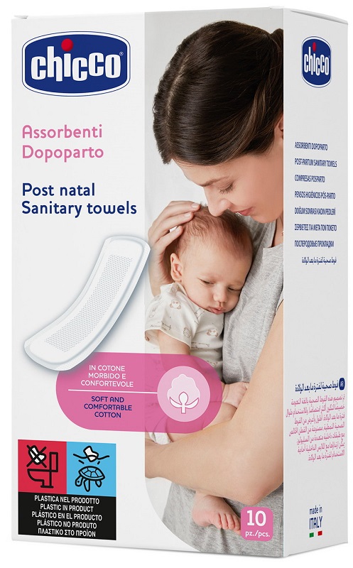 CHICCO MAMMA DONNA ASSORBENTI POSTPARTO COTONE 10 PEZZI - Newepa Srl