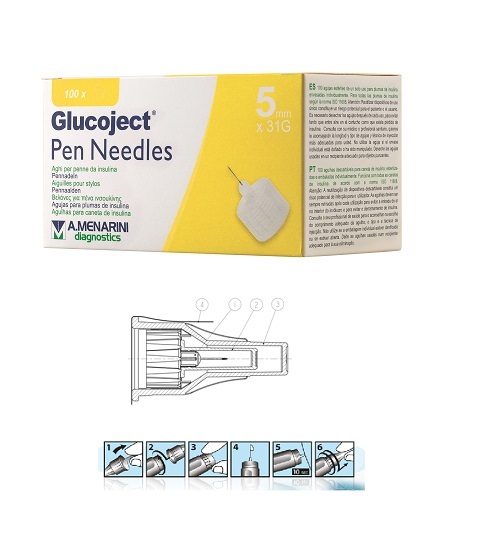 AGO PER PENNA DA INSULINA GLUCOJECT LUNGHEZZA 5 MM GAUGE 31 100 PEZZI - Newepa Srl