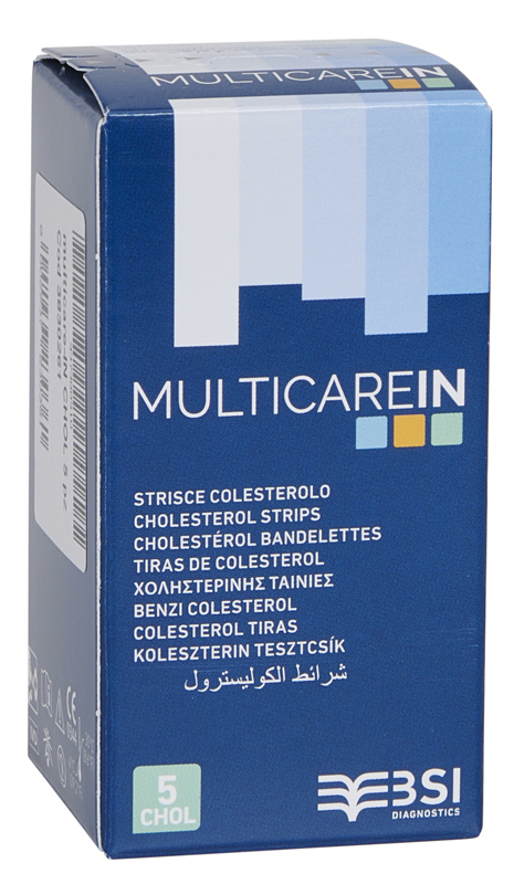 TEST COLESTEROLEMIA MULTICARE IN COLESTEROLO IN STRISCE CON ASPIRAZIONE CAPILLARE 5 PEZZI - Newepa Srl
