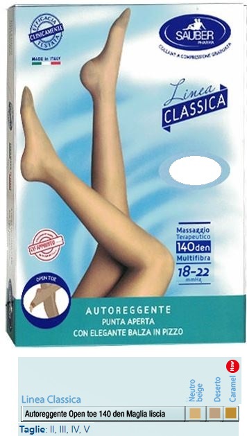 SAUBER AUTOREGGENTE OPEN TOE MAGLIA LISCIA 140 DEN COLORE NEUTRO BEIGE TAGLIA 5 LINEA CLASSICA - Newepa Srl