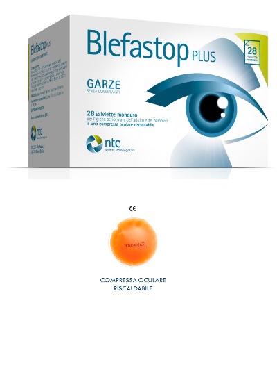 BLEFASTOP PLUS GARZA IN COTONE PIEGATA CON FILO DI BARIO 28 SALVIETTE MONOUSO + 1 COMPRESSA OCULARE RISCALDABILE - Newepa Srl