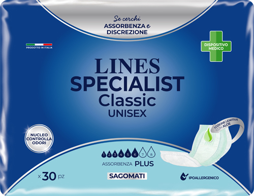 PANNOLONE SAGOMATO LINES SPECIALIST CLASSIC PLUS 30 PEZZI - Newepa Srl