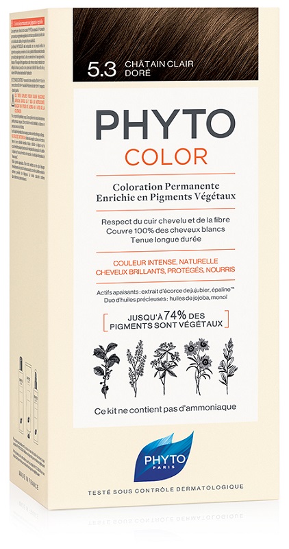 PHYTOCOLOR 5,3 CASTANO CHIARO DORATO LATTE + CREMA + MASCHERA + PAIO DI GUANTI - Newepa Srl