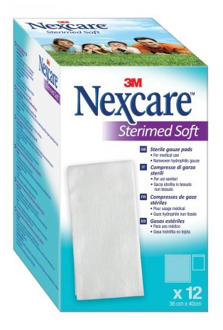 GARZA COMPRESSA STERILE NEXCARE STERIMED SOFT 18X40 CM MUL TILINGUAL 12 PEZZI - Newepa Srl