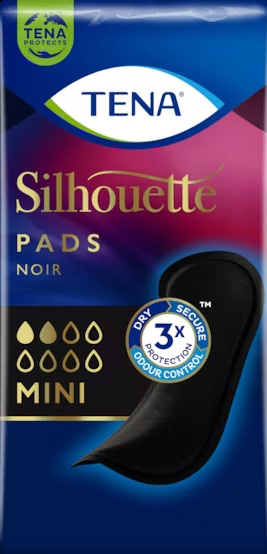 ASSORBENTE NERO INCONTINENZA LEGGERA TENA SILHOUETTE NOIR MINI 18 PEZZI - Newepa Srl