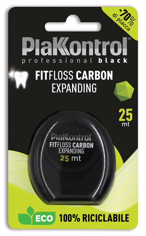 PLAKKONTROL PROFESSIONAL BLACK FITFLOSS CARBON EXPANDING FILO INTERDENTALE 25 METRI FRESH MINT - Newepa Srl