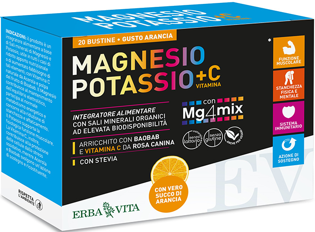 MAGNESIO POTASSIO +C VITAMINA GUSTO ARANCIA 20 BUSTINE DA 3,8 G - Newepa Srl