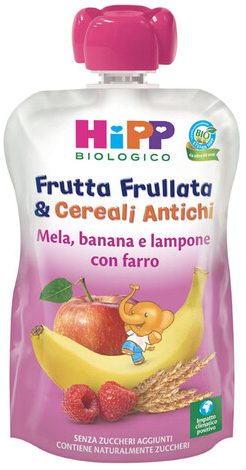 HIPP BIO FRUTTA FRULLATA&CEREALI ANTICHI MELA BANANA LAMPONE FARRO 90 G - Newepa Srl