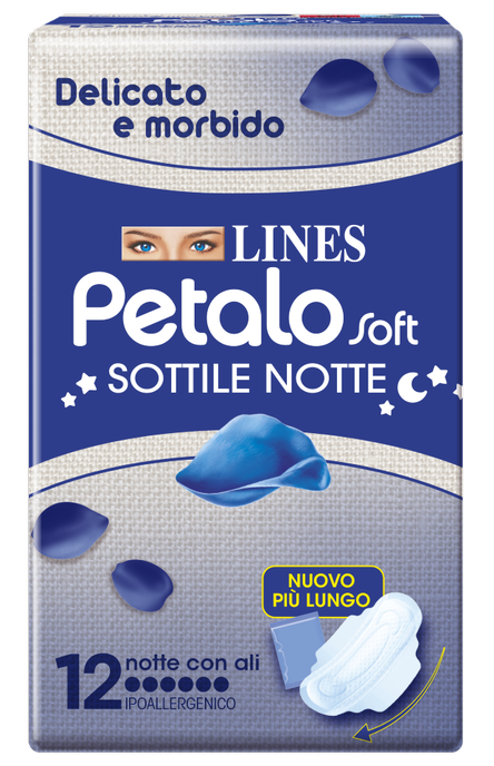 LINES PETALO SOFT SOTTILE NOTTE CON ALI IPOALLERGENICO 12 PEZZI - Newepa Srl